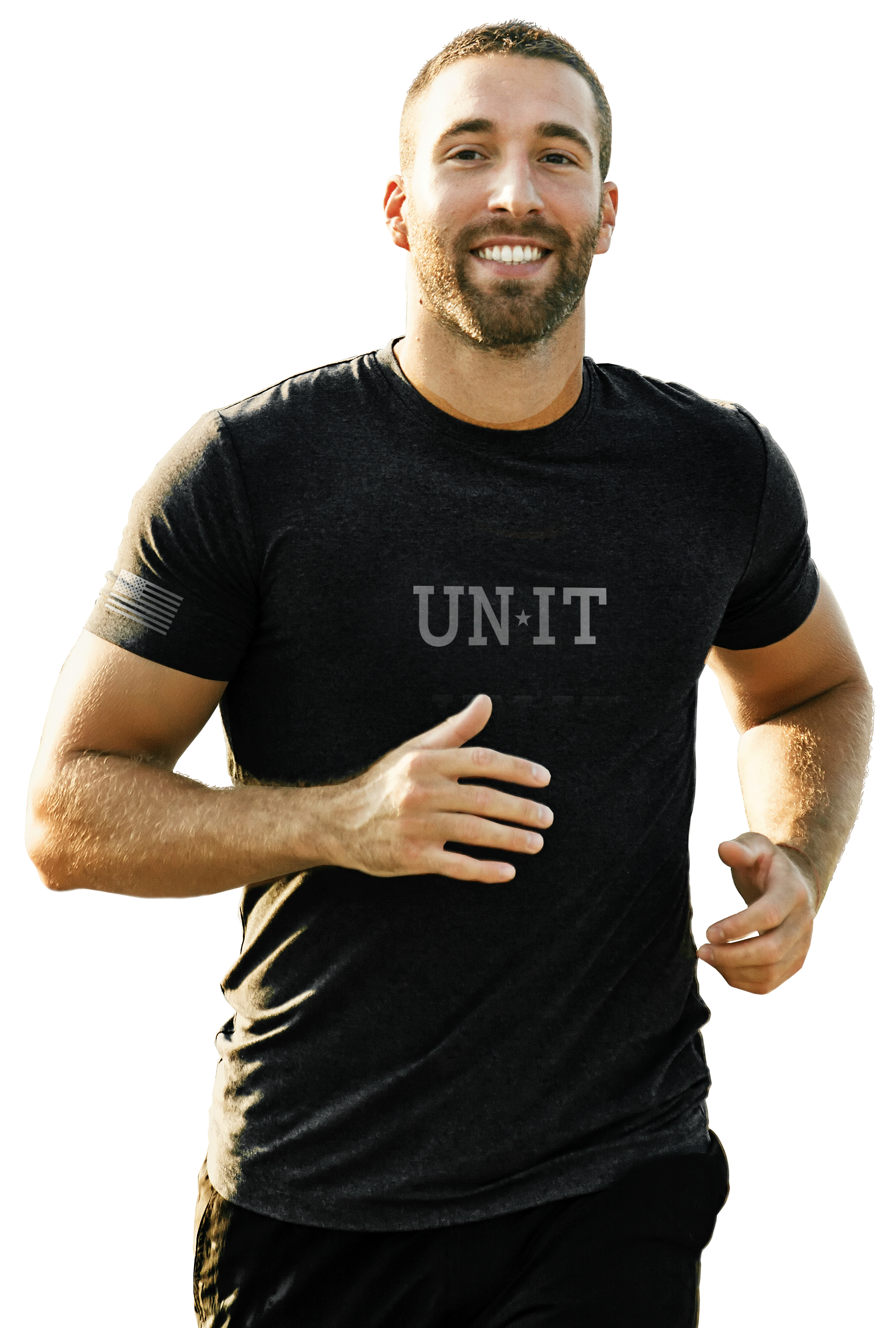 Guy running wearing a UNIT t-shirt